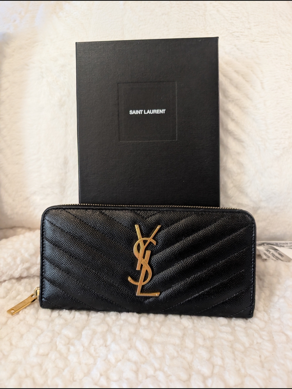 Saint Laurent Black Quilted Leather Zip Wallet with Gold Logo - Picture 1 of 11